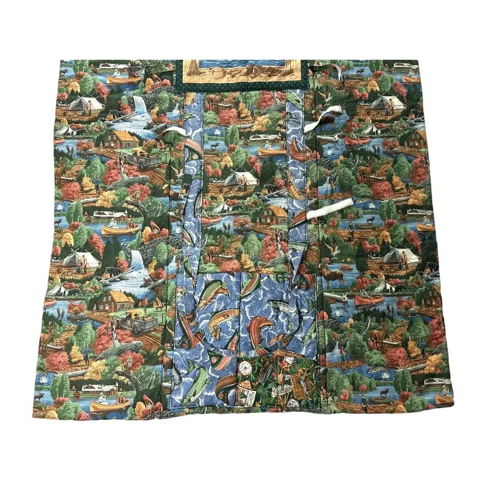 Vintage Fishing Duck Picnic Blanket Convertible Tote Bag Trout Cabin 41x65